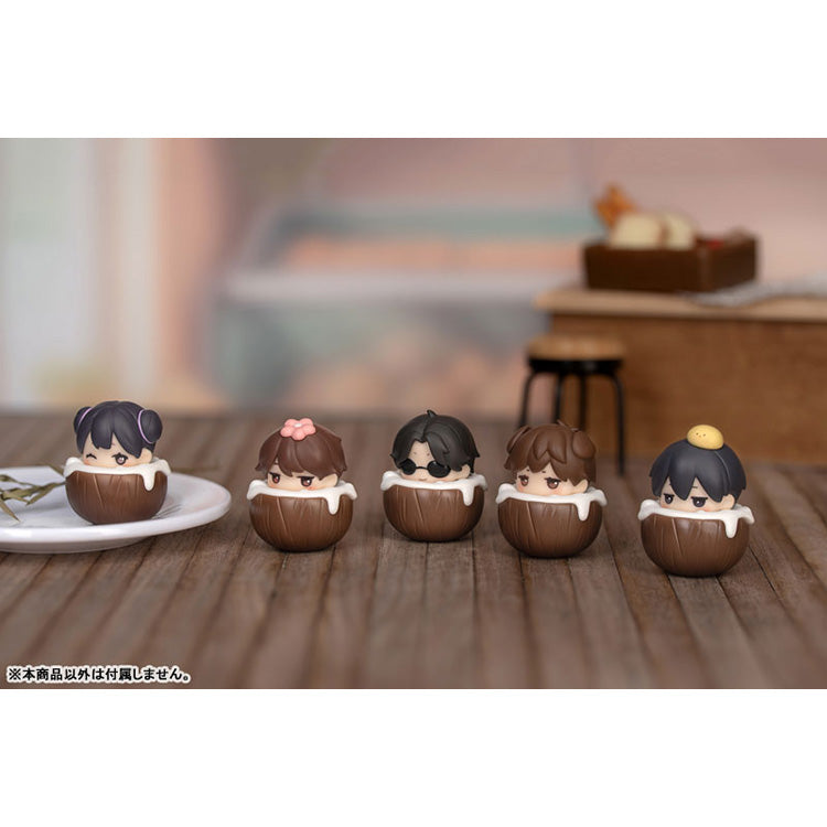 Daomu Biji Gourmet Dream Mini Q figures featuring Wu Xie, Zhang Qiling and characters sleeping on cookie, toast, and coconut dessert bases