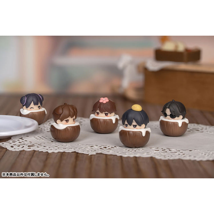 Daomu Biji Gourmet Dream Mini Q figures featuring Wu Xie, Zhang Qiling and characters sleeping on cookie, toast, and coconut dessert bases