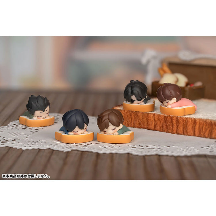 Daomu Biji Gourmet Dream Mini Q figures featuring Wu Xie, Zhang Qiling and characters sleeping on cookie, toast, and coconut dessert bases