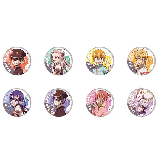 Full set of 8 Toilet-Bound Hanako-kun can badges by Takara Tomy Arts: Hanako-kun, Nene, Kou, Teru, Aoi, Tsukasa, Mitsuba, Tsuchigomori