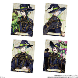 Disney Twisted Wonderland Twin Wafer 7 Diasomnia hologram cards: Malleus, Silver, Sebek, and Lilia in wizard robes.