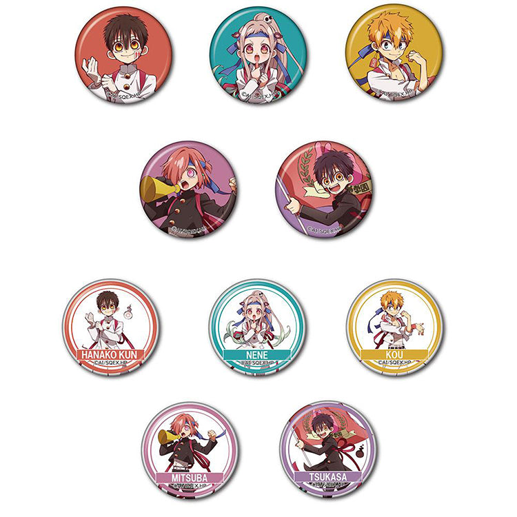 Official Toilet-Bound Hanako-kun Cheer Squad Can Badge Collection featuring 10 unique character designs by BellFine.